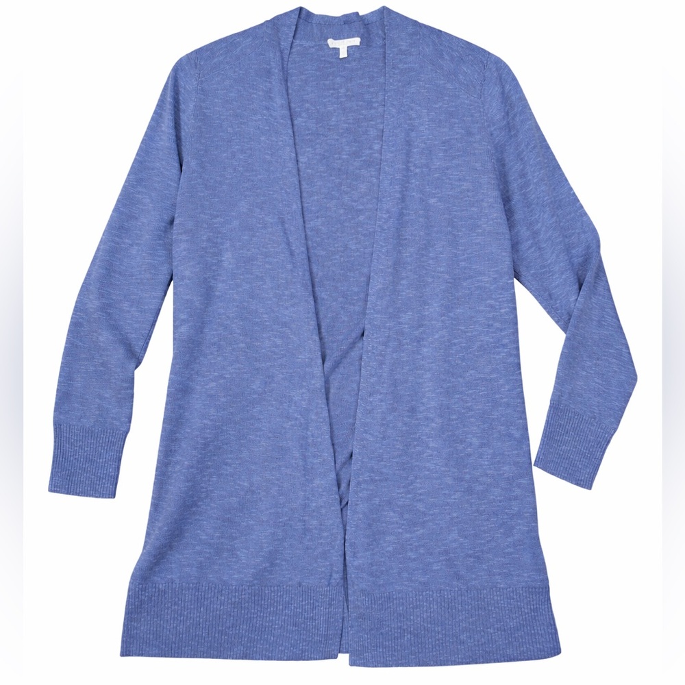 Eileen Fisher Blue Open Front knit Cardigan cotton linen blend XL